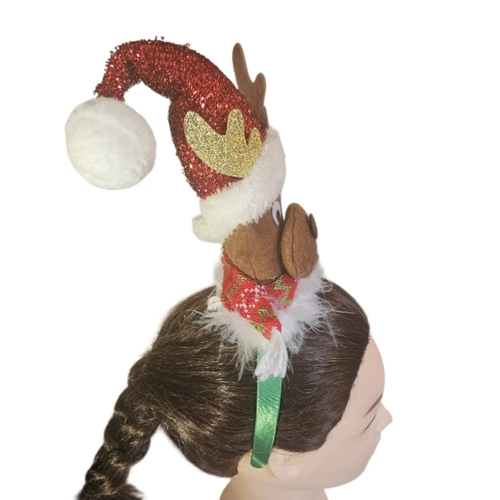Festive Reindeer Headband Red Santa Hat Holiday Antlers Green Hair Accessory 14